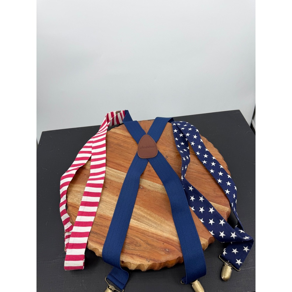 Chubbies Americana Suspenders Men OS Red White Blue Stars Stripes X-Back